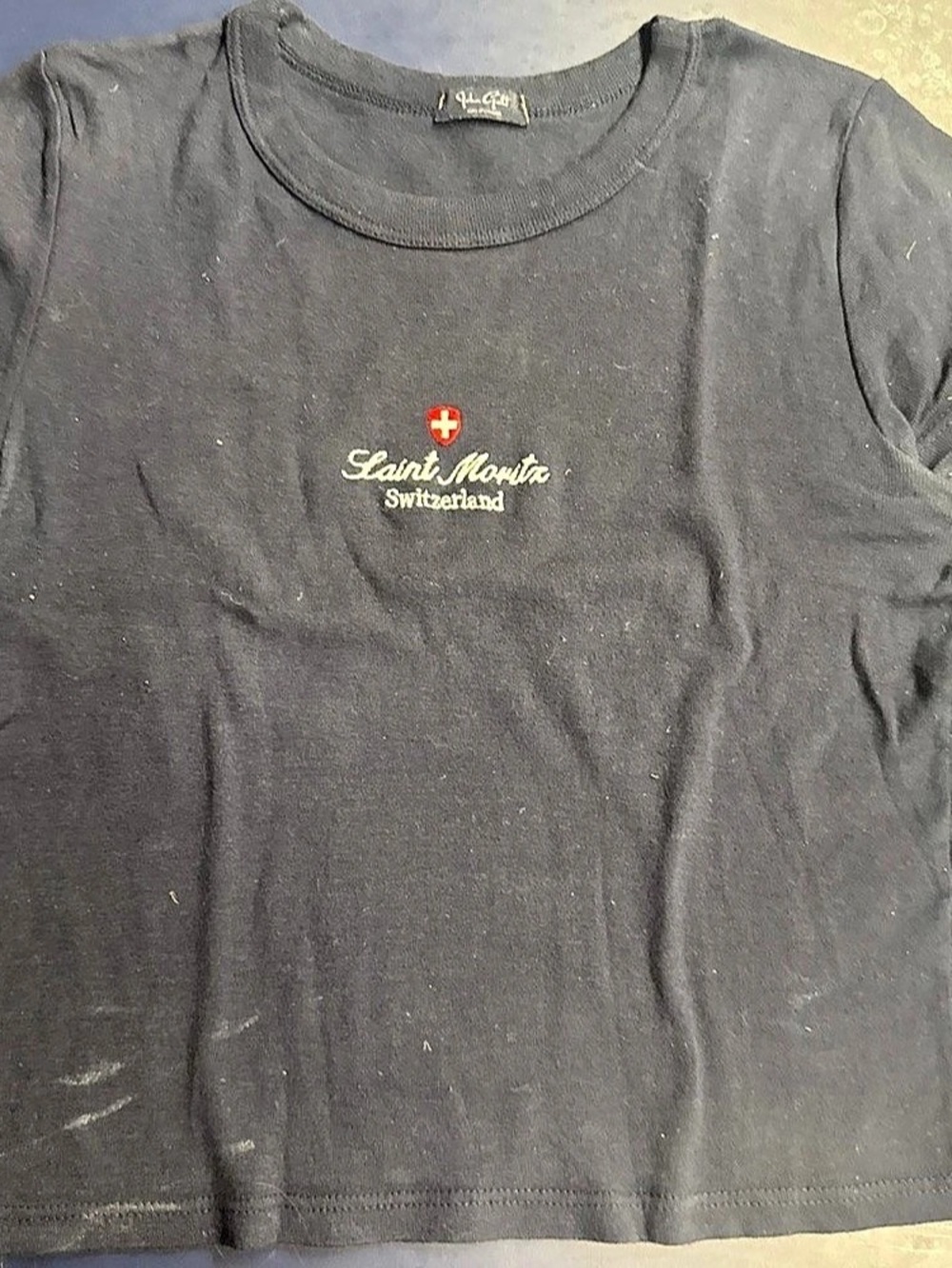 Brandy Melville Saint Moritz Switzerland Embroidered Top Black